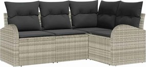 vidaXL Kerti Kanapé Szett párnával 4 pcs Világosszürke polirattan