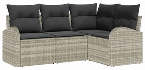 vidaXL Kerti Kanapé Szett párnával 4 pcs Világosszürke polirattan