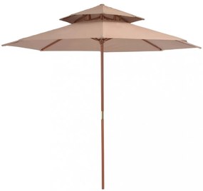 tópszínű kétszintes napernyő fa rúddal 270 cm