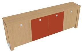 Verno+ alacsony szekrény 260 x 46 x 90 cm, kombinált ajtó, világos tölgy / narancs