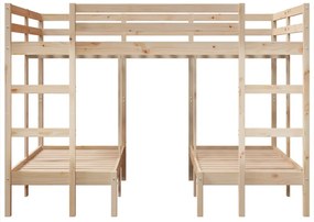 tömör fenyőfa tripla emeletes ágykeret 140x200/70x140 cm