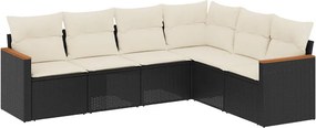 vidaXL 6 részes fekete polyrattan kerti ülőgarnitúra párnákkal