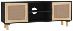 fekete fenyőfa és természetes rattan TV-szekrény 105x30x40 cm