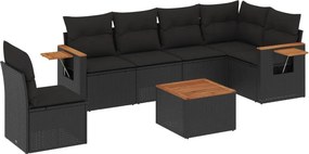 vidaXL 7 részes fekete polyrattan kerti ülőgarnitúra párnával