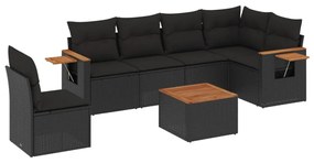 vidaXL 7 részes fekete polyrattan kerti ülőgarnitúra párnával