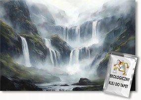 Fotótapéta Flizelina Tájkép Kilátás Hegyek Sziklák Vízesések Köd 350x250 ragasztó