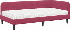vidaXL Sarokágy keret matracmal fejtámlával Bordó 90 x 190 cm Bársony