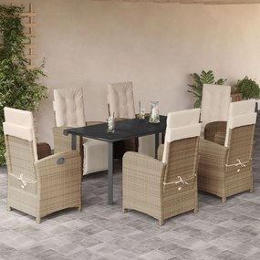 7 részes bézs polyrattan kerti étkezőgarnitúra párnákkal