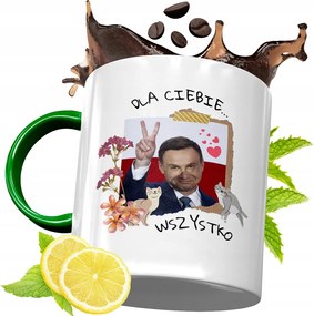 Zöld Bögre Andrzej Duda Elnök Ajándék Nyomtatott Fotóval