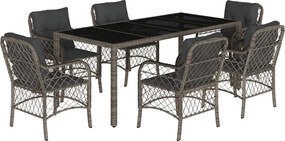 vidaXL 7 részes szürke polyrattan kerti étkezőgarnitúra párnával