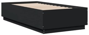 fekete szerelt fa ágykeret LED-világítással 90 x 190 cm