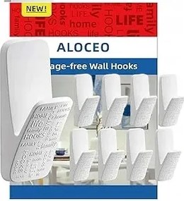 Öntapadó Falra Szerelhető Akasztók Konyhába, Fürdőszobába, Fehér, 9 db