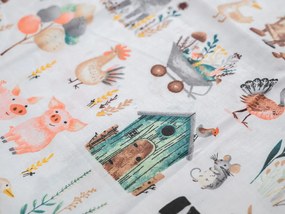 Pamut ágynemű bölcsőhöz HAPPY FARM fehér Ágyneműhuzat mérete: 45 x 65 cm | 90 x 135 cm