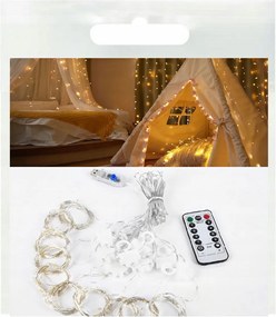 Fényfüggöny 200 Led 3x1m Girland Lámpák Drót Fehér Meleg Távirányító