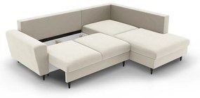 Bézs bársony kinyitható tárolóhelyes sarokkanapé (jobb oldali-L alakú) Kyoto – Cosmopolitan Design