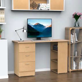 HOMCOM Íróasztal Tárolóval, Számítógép Asztal 120 x 50 cm, Számítógép Asztal Polcokkal és Fiókokkal, Kisebb Terekhez, Hálószoba, Világos Fa Hatású | A
