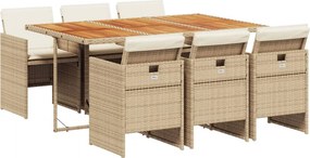 vidaXL 7 részes bézs polyrattan kerti étkezőgarnitúra párnákkal