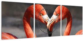 Két szerelmes flamingó képe (órával) (90x30 cm)