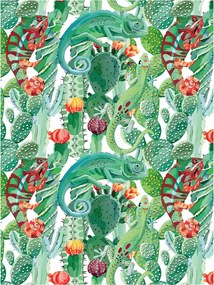 Fotótapéta Egzotikus kaméleon és kaktuszok 184x254 Trópusi minta +ragasztó