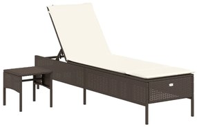 3 részes barna polyrattan napozóágy szett párnával