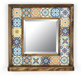 Fali tükör polccal tömörfa-kő kerettel 32.5x33 cm – Wallity