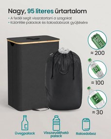 SONGMICS palackgyűjtő, 95 literes, bedobónyílásos fedéllel és kivehető belső zsákkal, fekete-bézs