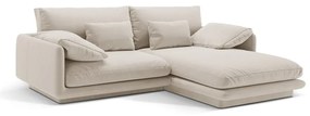 Fehér bársony sarokkanapé (jobb oldali-heverő résszel) Torino – Micadoni