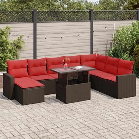 vidaXL 9 részes barna polyrattan akácfa kerti ülőgarnitúra párnákkal