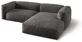 Szürke bársony moduláris sarokkanapé (jobb oldali-heverő résszel) Martina – Micadoni