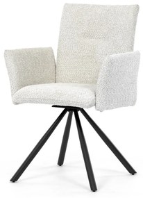 Scaun de sufragerie pivotant, țesătură Bouclé, picioare din metal negru, mecanism de rotire 90°/90° (dreapta/stânga) - funcție de resetare