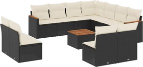 vidaXL 12 részes fekete polyrattan kerti ülőgarnitúra párnákkal