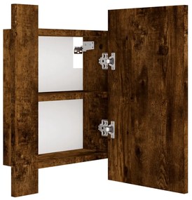 füstöstölgy színű szerelt fa LED-es tükrös szekrény 40x12x45 cm