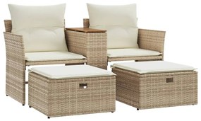 2 személyes bézs polyrattan kerti kanapé zsámollyal