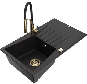 Mexen Cesar, 1 kamrás gránit mosogató 775x470x190 mm és Aster mosogató csaptelep, fekete, 6514-77-73450-57-G