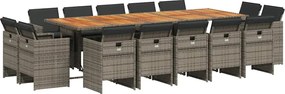 vidaXL 15 részes szürke polyrattan kerti étkezőgarnitúra párnákkal