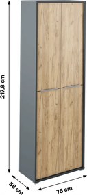 Magas szekrény polcokkal, grafit/tölgyfa artisan, RIOMA NEW TYP 05