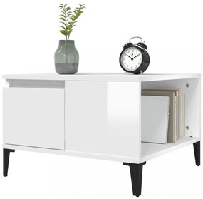 magasfényű fehér szerelt fa dohányzóasztal 55 x 55 x 36,5 cm