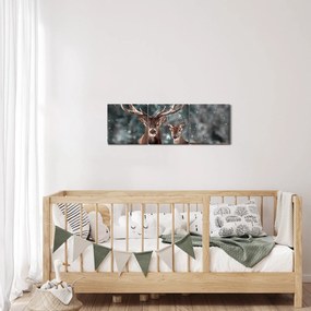 Kép - szarvas és őzike egy havas erdőben (órával) (90x30 cm)