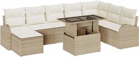 vidaXL Kerti Kanapé Szett tárolóval 9 pcs Beige és krém polirattan