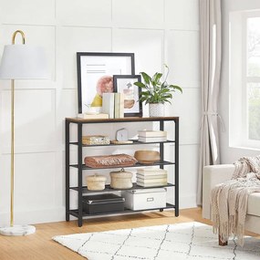 Cipőtároló polc 4 fém hálós polccal, rusztikus barna 100x30x92cm