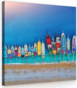 Vászonkép 40x40 Színes hajók kikötött hajók türkiz víz tengerpart nyugalom