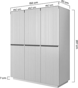 Nicole 150 cm-es szekrény tárolóval - Matt fehér / arany fogantyúval