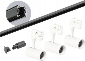 Sín szett 3 fázisú sín fekete 2m, 3x Lámpa Fehér komplett szett