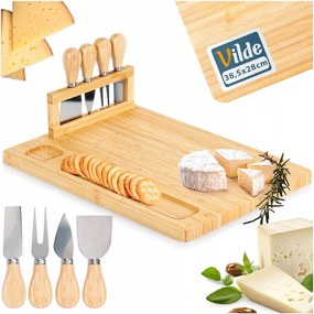 Bambusz deszka szett 5 db-os késekkel Vilde sajttárolóval