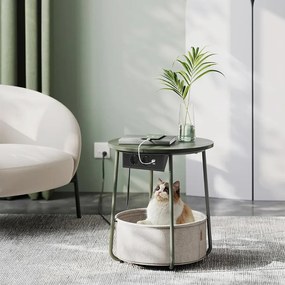 Kerek dohányzóasztal USB töltő porttal, kis asztal aljzattal, erdőzöld és krémfehér