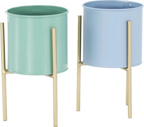 2 darabos virágtartó szett, kék/neo mint/arany, ROZEL SET