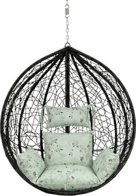 Fekete függőszék KOKON állvány nélkül, világoszöld mintás párnával