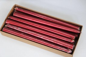 Piros fém hatású kónikus gyertyák 12db 24cm