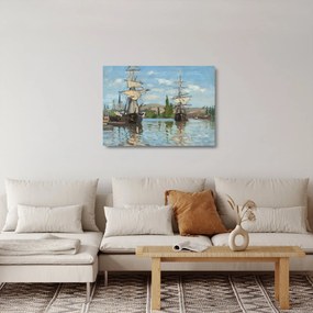 Üveg kép - Claude Monet, Ships Riding on the Seine at Rouen, reprodukciók (70x50 cm)