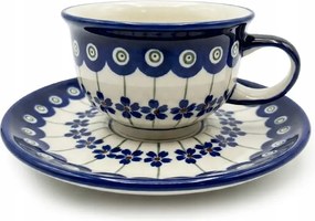 Kerámia csésze csészealjjal virágos Boleszláv Kézműves 220 ml